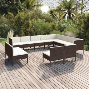 Outdoor Patio Furniture,12 Piece Patio Lounge Set with Cushions Poly Rattan BrownDesigned for Camping, Resting, Outdoors.