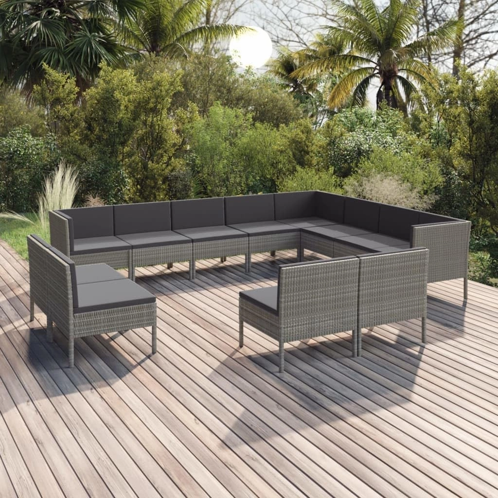 Outdoor Patio Furniture,12 Piece Patio Lounge Set with Cushions Poly Rattan GrayDesigned for Camping, Resting, Outdoors.