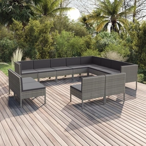 Outdoor Patio Furniture,12 Piece Patio Lounge Set with Cushions Poly Rattan GrayDesigned for Camping, Resting, Outdoors.