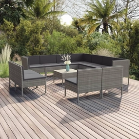 Outdoor Patio Furniture,12 Piece Patio Lounge Set with Cushions Poly Rattan GrayDesigned for Camping, Resting, Outdoors.