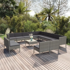 Outdoor Patio Furniture,14 Piece Patio Lounge Set with Cushions Poly Rattan GrayDesigned for Camping, Resting, Outdoors.
