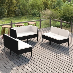 Outdoor Patio Furniture,6 Piece Patio Lounge Set with Cushions Poly Rattan BlackDesigned for Camping, Resting, Outdoors.