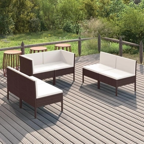 Outdoor Patio Furniture,6 Piece Patio Lounge Set with Cushions Poly Rattan BrownDesigned for Camping, Resting, Outdoors.