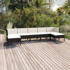 Outdoor Patio Furniture,7 Piece Patio Lounge Set with Cushions Poly Rattan BlackDesigned for Camping, Resting, Outdoors.