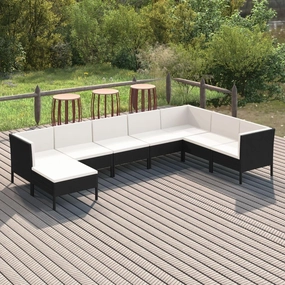 Outdoor Patio Furniture,8 Piece Patio Lounge Set with Cushions Poly Rattan BlackDesigned for Camping, Resting, Outdoors.