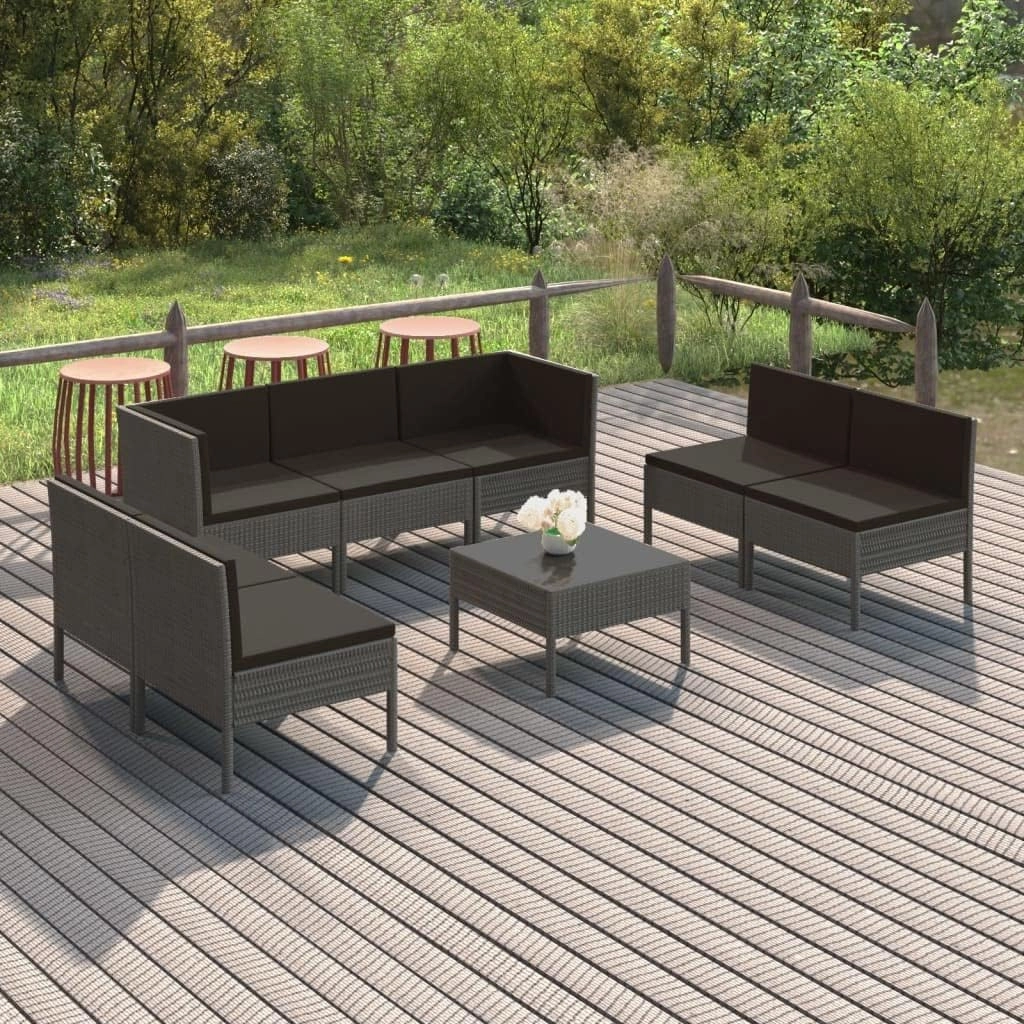 Outdoor Patio Furniture,8 Piece Patio Lounge Set with Cushions Poly Rattan GrayDesigned for Camping, Resting, Outdoors.