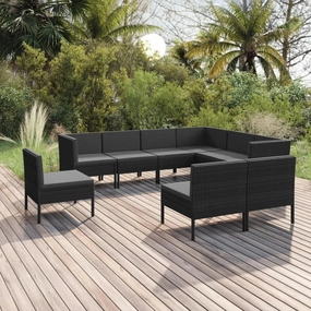 Outdoor Patio Furniture,9 Piece Patio Lounge Set with Cushions Poly Rattan BlackDesigned for Camping, Resting, Outdoors.