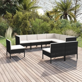 Outdoor Patio Furniture,9 Piece Patio Lounge Set with Cushions Poly Rattan BlackDesigned for Camping, Resting, Outdoors.