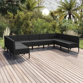 Outdoor Patio Furniture,9 Piece Patio Lounge Set with Cushions Poly Rattan BlackDesigned for Camping, Resting, Outdoors.