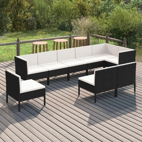 Outdoor Patio Furniture,9 Piece Patio Lounge Set with Cushions Poly Rattan BlackDesigned for Camping, Resting, Outdoors.