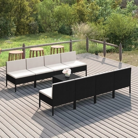 Outdoor Patio Furniture,9 Piece Patio Lounge Set with Cushions Poly Rattan BlackDesigned for Camping, Resting, Outdoors.