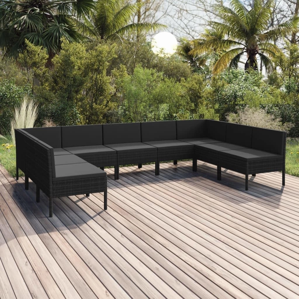 Outdoor Patio Furniture,9 Piece Patio Lounge Set with Cushions Poly Rattan BlackDesigned for Camping, Resting, Outdoors.