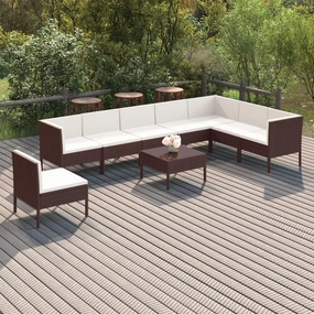 Outdoor Patio Furniture,9 Piece Patio Lounge Set with Cushions Poly Rattan BrownDesigned for Camping, Resting, Outdoors.