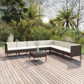 Outdoor Patio Furniture,9 Piece Patio Lounge Set with Cushions Poly Rattan BrownDesigned for Camping, Resting, Outdoors.