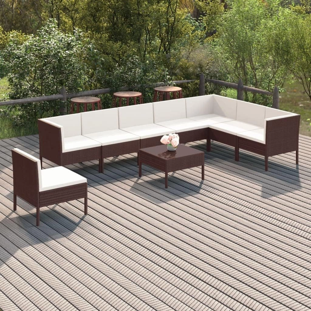 Outdoor Patio Furniture,9 Piece Patio Lounge Set with Cushions Poly Rattan BrownDesigned for Camping, Resting, Outdoors.