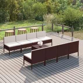 Outdoor Patio Furniture,9 Piece Patio Lounge Set with Cushions Poly Rattan BrownDesigned for Camping, Resting, Outdoors.