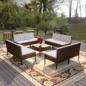 Outdoor Patio Furniture,9 Piece Patio Lounge Set with Cushions Poly Rattan BrownDesigned for Camping, Resting, Outdoors.
