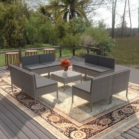 Outdoor Patio Furniture,9 Piece Patio Lounge Set with Cushions Poly Rattan GrayDesigned for Camping, Resting, Outdoors.