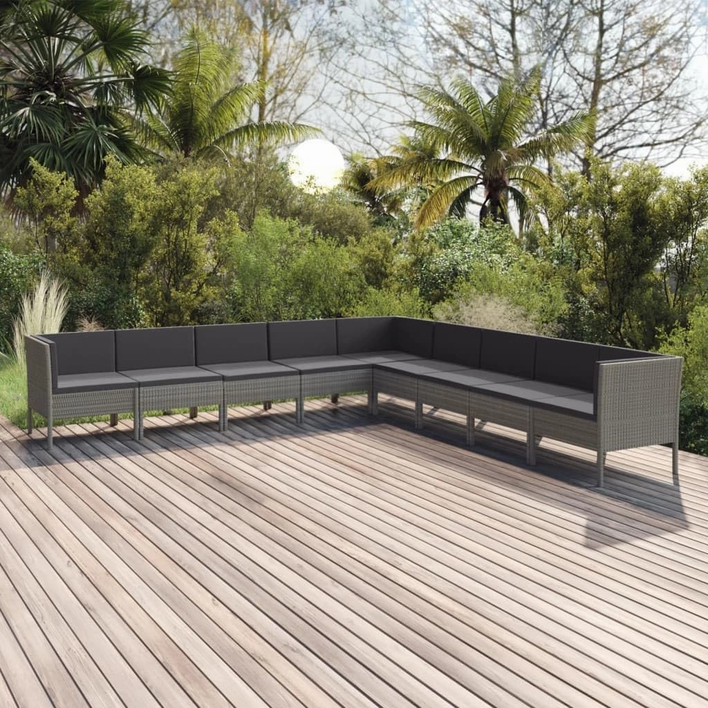 Outdoor Patio Furniture,9 Piece Patio Lounge Set with Cushions Poly Rattan GrayDesigned for Camping, Resting, Outdoors.