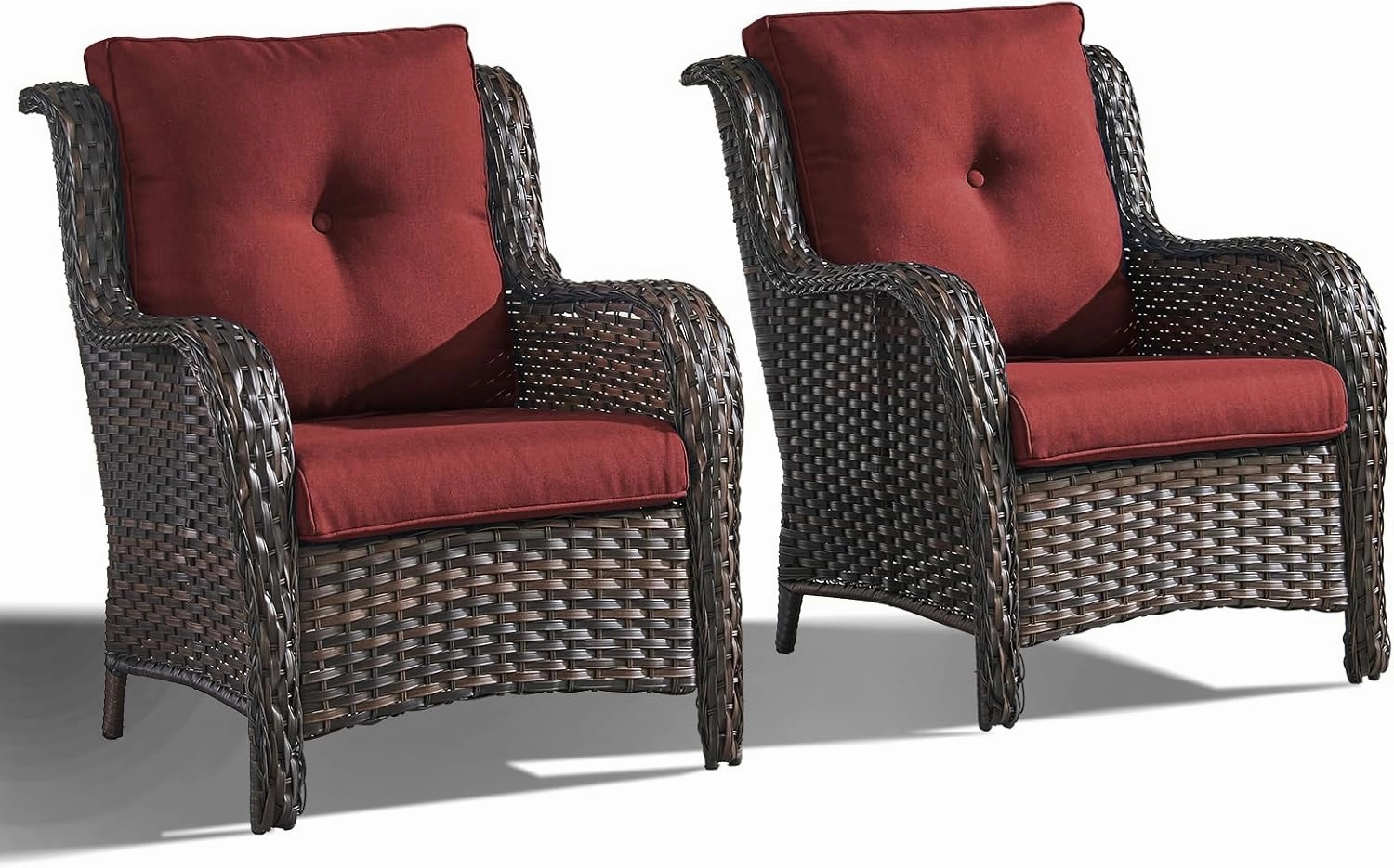 Outdoor Wicker Chair Rattan Patio Dining Chairs Set of 2 PE Wicker Patio Chairs with 4inch Seat Cushions Outdoor Patio Seating Chair for Garden, Backyard Deck