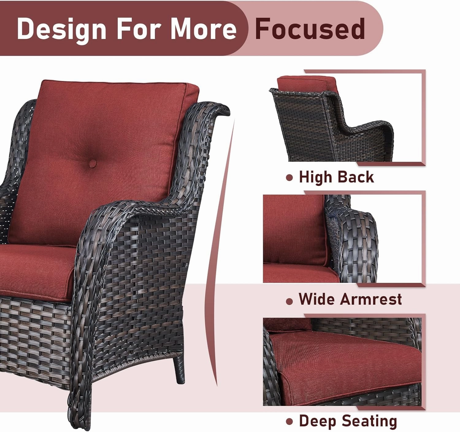 Outdoor Wicker Chair Rattan Patio Dining Chairs Set of 2 PE Wicker Patio Chairs with 4inch Seat Cushions Outdoor Patio Seating Chair for Garden, Backyard Deck