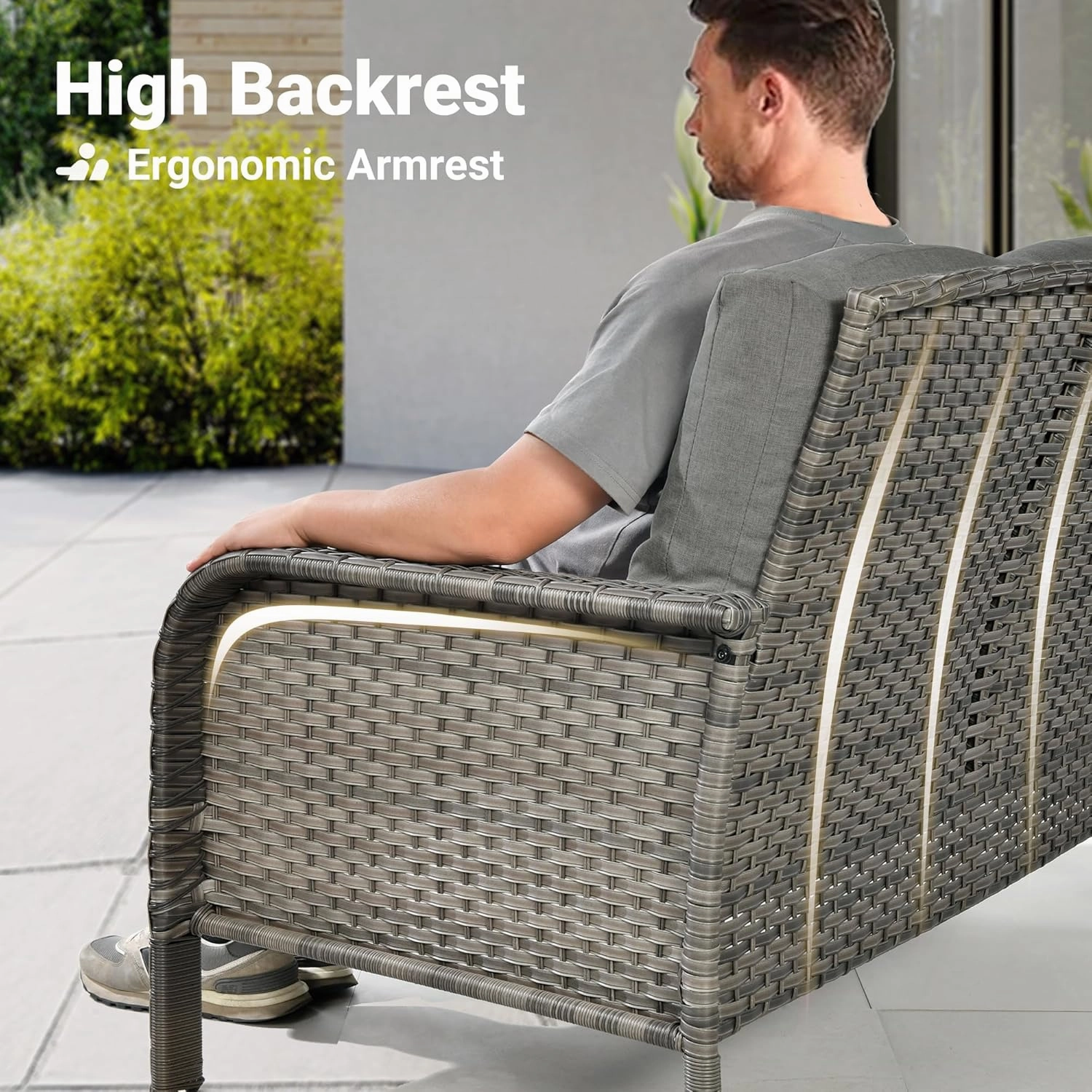 ovios 2 Pieces Patio Furniture Set, Outdoor Wicker Chairs of 2, All Weather High Back Rattan Chairs 2-Seater with Comfy Cushions for Porch Deck, Dark Grey