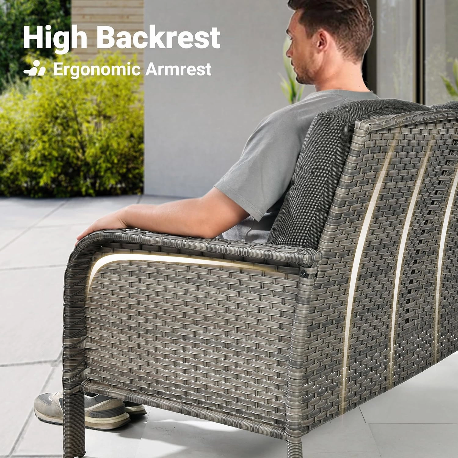 ovios 4 Pieces Patio Furniture Set, Outdoor Wicker Sofa with Coffee Table, Chairs, All Weather High Back Rattan Loveseat Couch with Comfy Cushions, Black