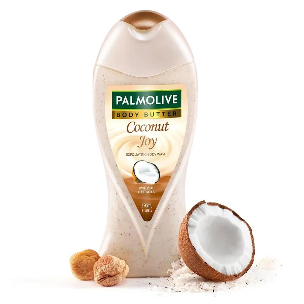 P.a.l.m.o.l.i.v.e. Coconut Joy Bodywash For Women & Men, 250Ml Crème Based Exfoliatingcbody Wash Shower Gel, Coconut & Jojoba Butter Extracts For Ph Balanced Bodywash, Free Of Parabens And Silicones