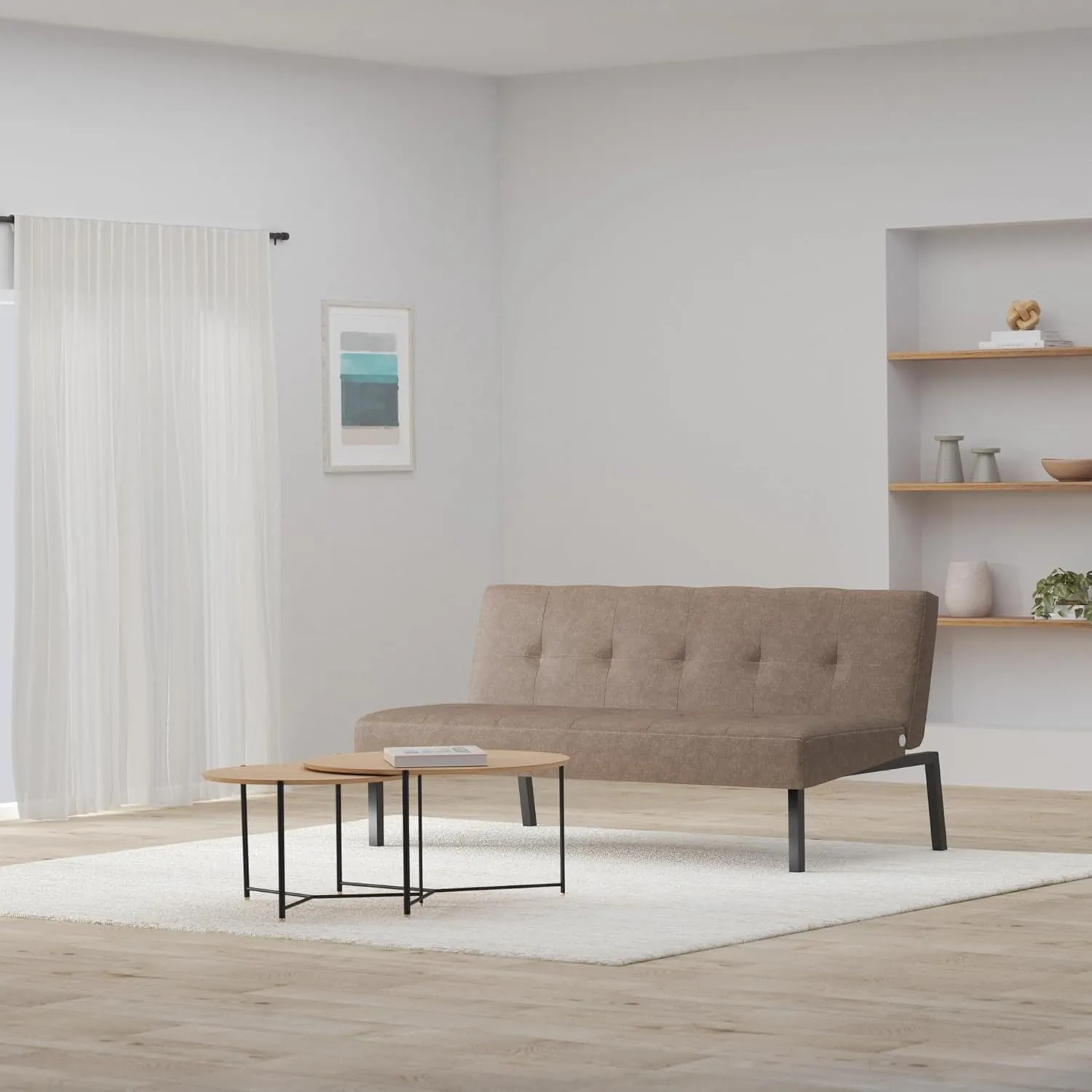 Panana Modern Convertible Futon Sofa Bed for Compact Small Space Living Room Apartment (Brown)
