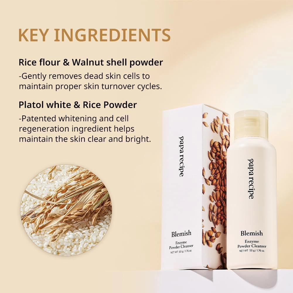 Papa Recipe Blemish Enzyme Powder Cleanser - Soft Exfoliating Facial Wash for Sensitive Skin (50g, 1.72oz) - Korean Skincare for Radiant, Smooth Complexion, Pore Cleansing, Slightly acidic pH level