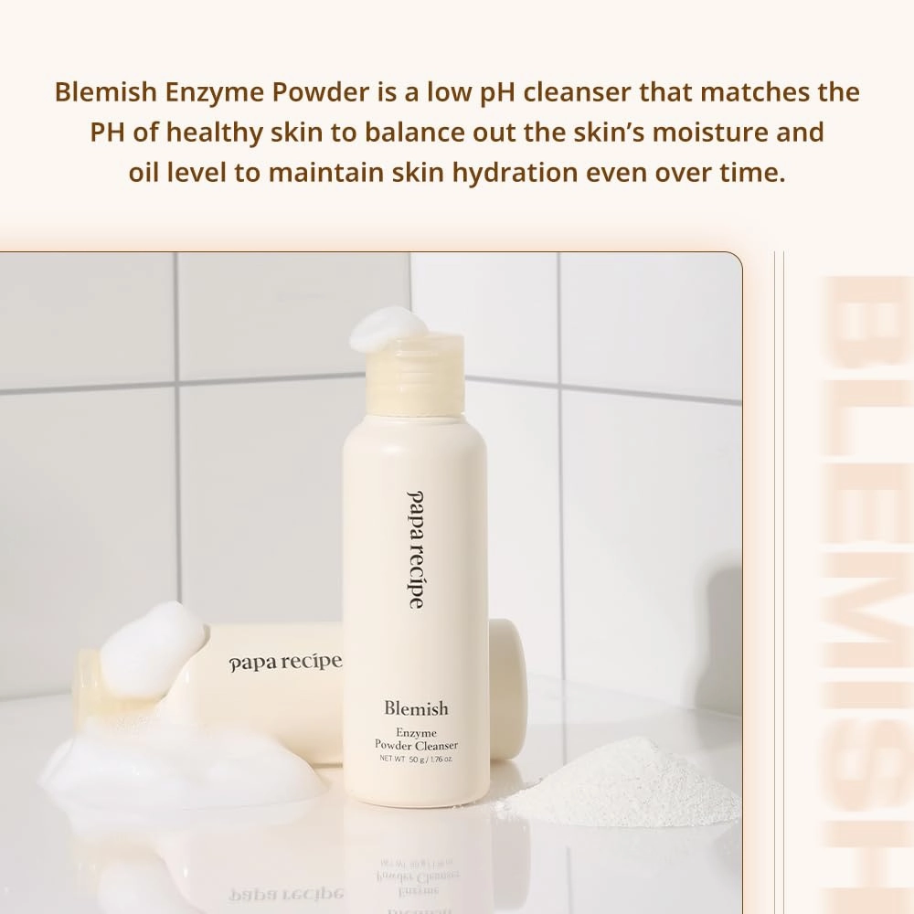 Papa Recipe Blemish Enzyme Powder Cleanser - Soft Exfoliating Facial Wash for Sensitive Skin (50g, 1.72oz) - Korean Skincare for Radiant, Smooth Complexion, Pore Cleansing, Slightly acidic pH level