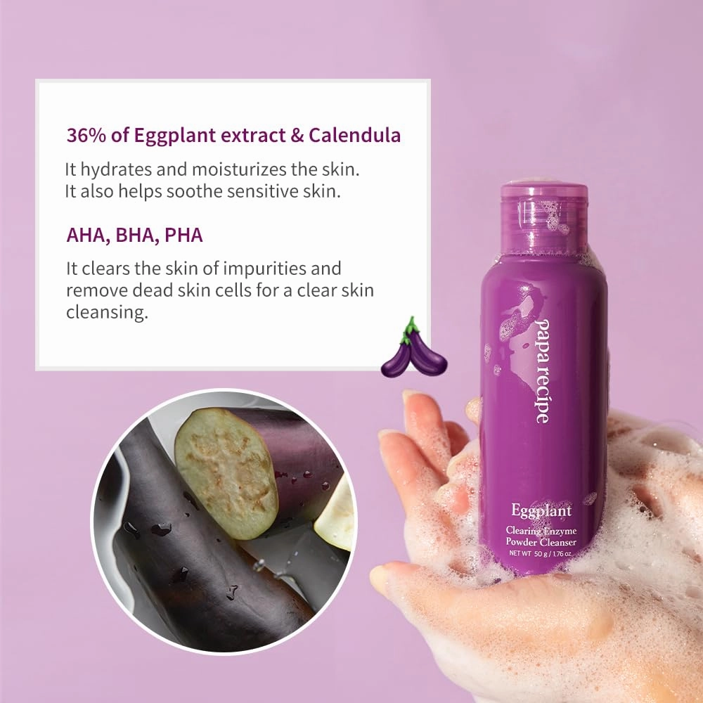 Papa Recipe Eggplant Control Enzyme Powder Cleanser - Soft Exfoliating Facial Wash for Sensitive Skin (50g, 1.72oz) - Korean Skincare for Radiant, Smooth Complexion, Safe for sensitive skin