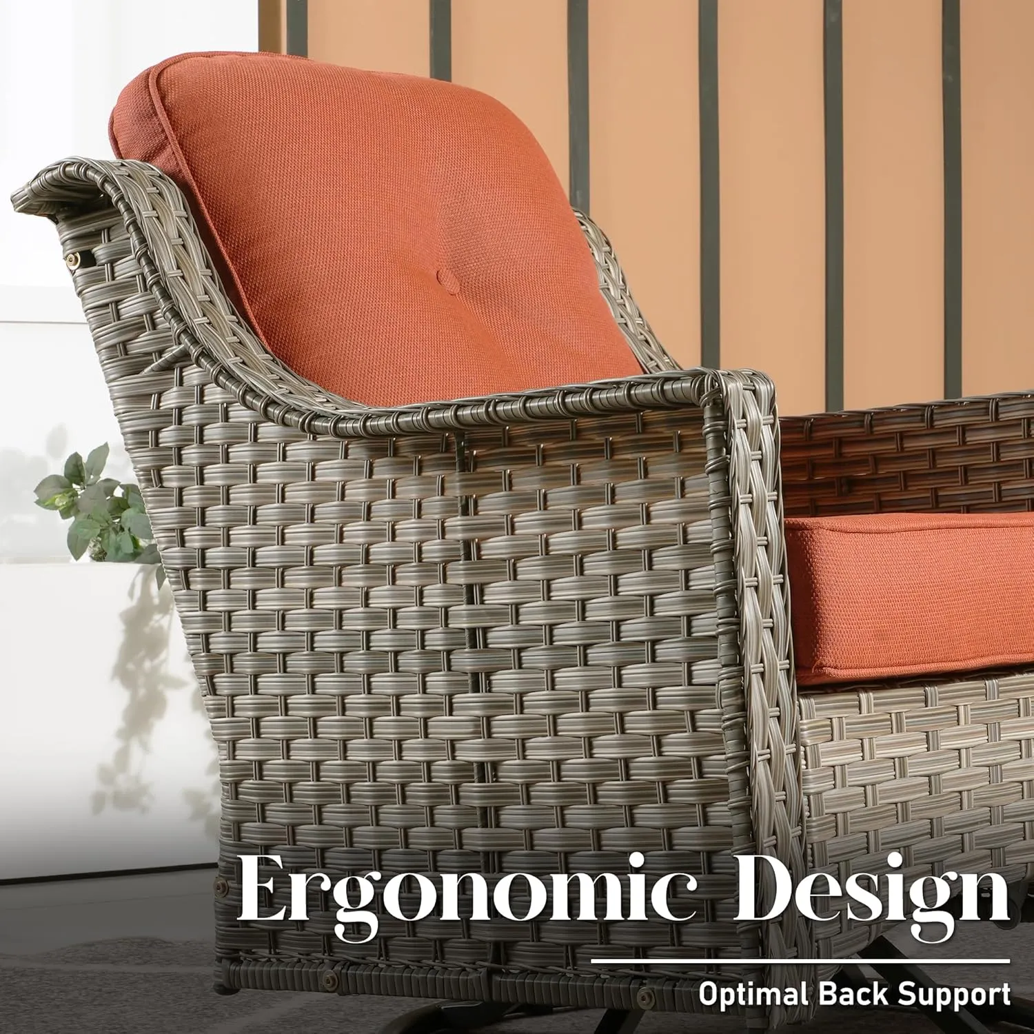 Patio Furniture,All Weather Wicker 5 PCS Outdoor Sofa with High Back Swivel Rocker Chairs,Conversation Set with Solar Powered Coffee Table,Grey Rattan Red Cushion