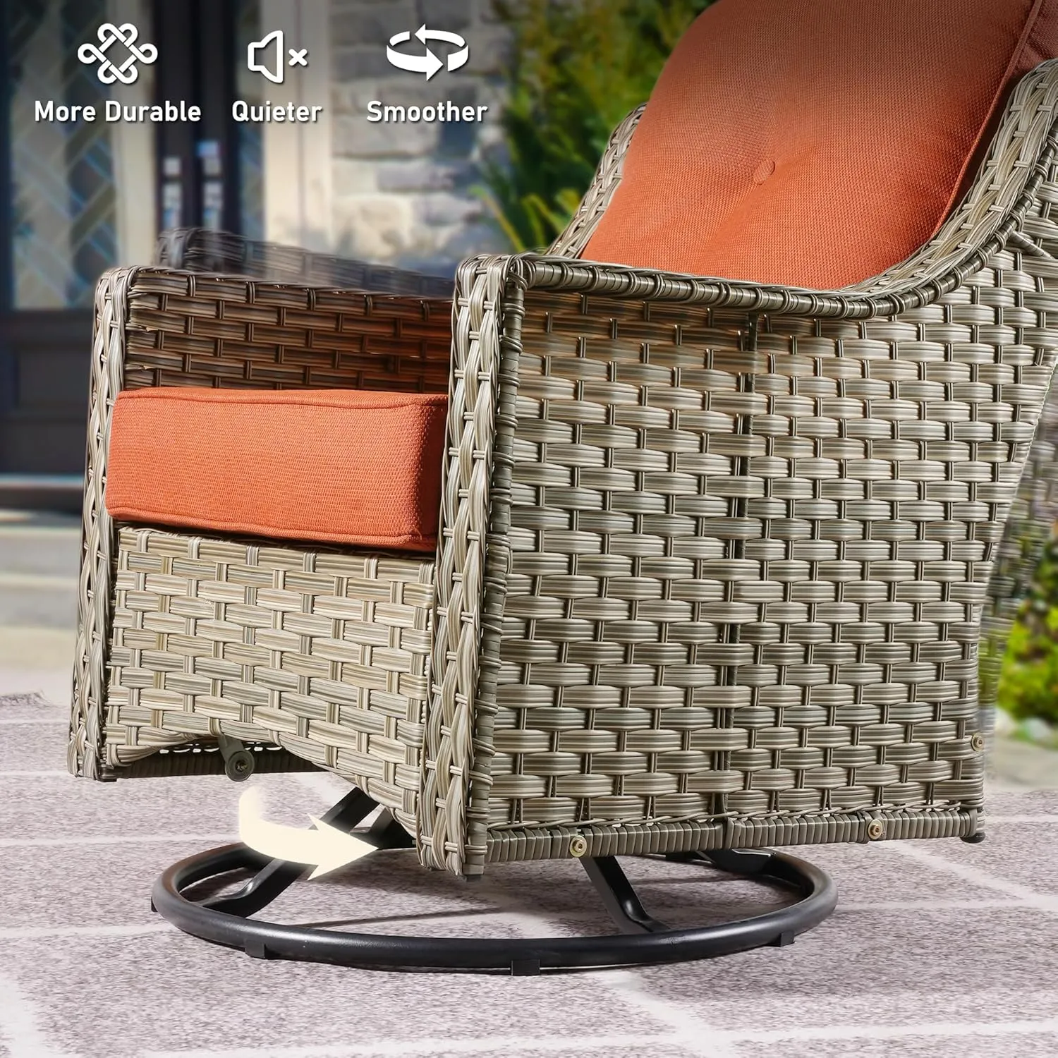 Patio Furniture,All Weather Wicker 5 PCS Outdoor Sofa with High Back Swivel Rocker Chairs,Conversation Set with Solar Powered Coffee Table,Grey Rattan Red Cushion