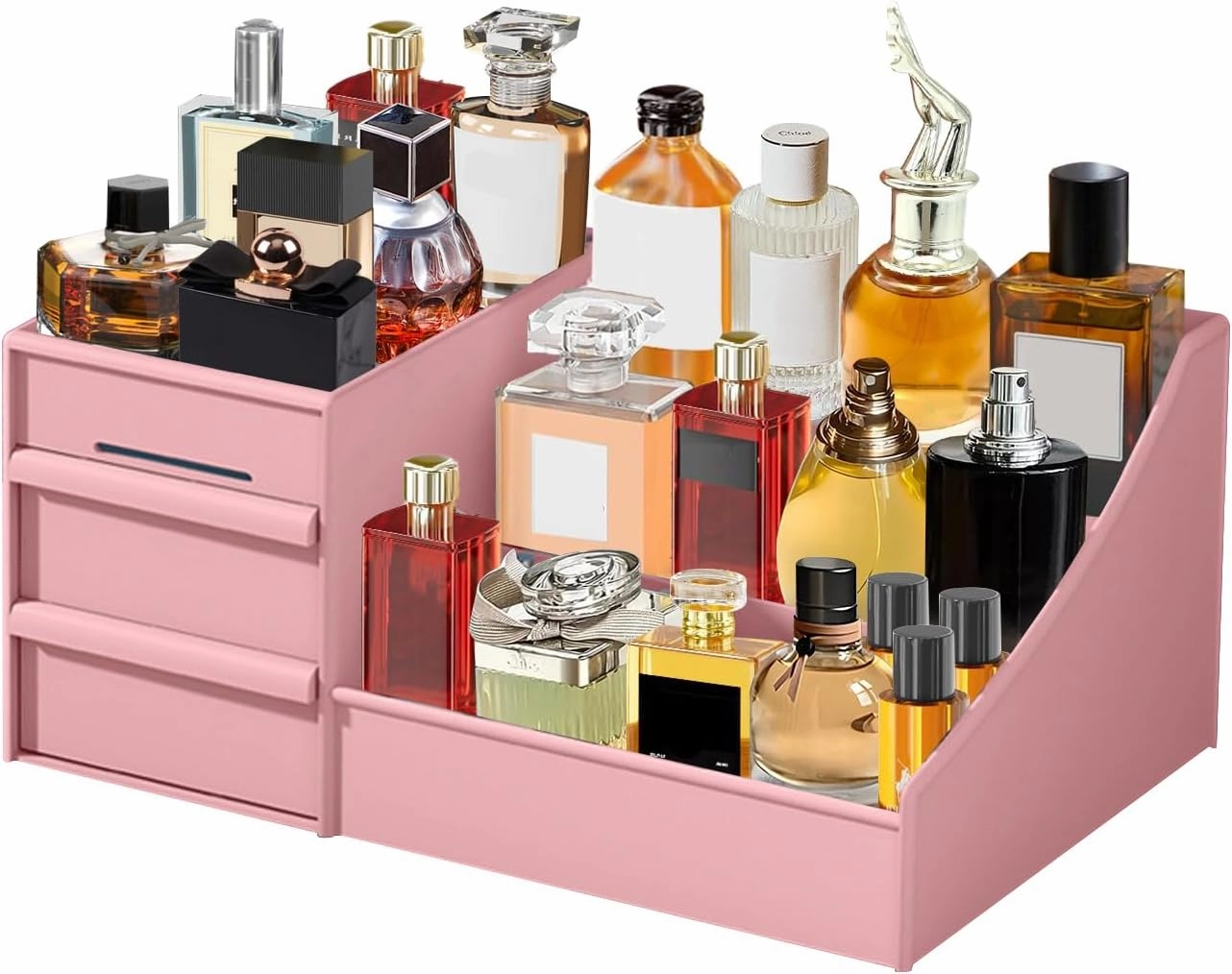 Perfume Organizer for Women, Makeup Organizer with Drawers, Vanity Display for Dresser, Skincare & Cosmetic Storage, Bathroom Counter Organizer, Gifts for Her (Pink)