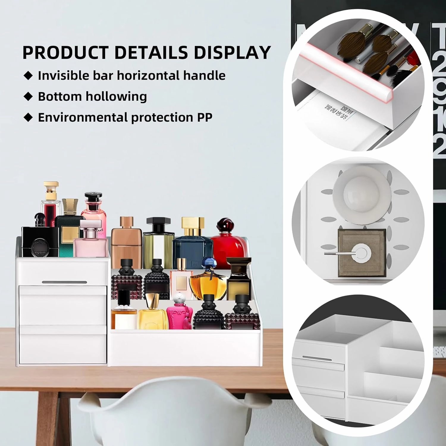 Perfume Organizer for Women, Makeup Organizer with Drawers, Vanity Display for Dresser, Skincare & Cosmetic Storage, Bathroom Counter Organizer, Gifts for Her (Pink)