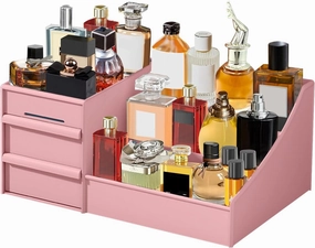 Perfume Organizer for Women, Makeup Organizer with Drawers, Vanity Display for Dresser, Skincare & Cosmetic Storage, Bathroom Counter Organizer, Gifts for Her (Pink)