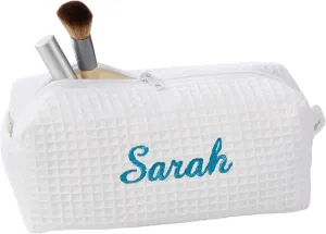 Personalization Universe Personalized Ladies Embroidered Makeup Bag - Waffle Weave, Machine Washable, Custom Name/Initial - Great Bridesmaid & Birthday Gift - Travel/Cosmetic Bag - White