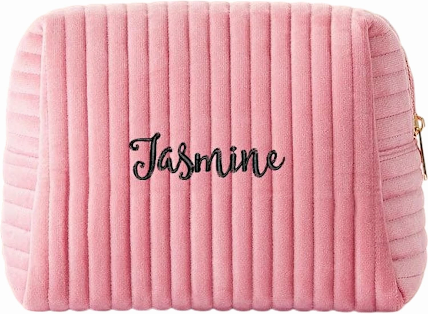 Personalization Universe Classic Velvet Personalized Makeup Bag - Embroidered Custom Name - Travel Essentials Cosmetic Bag - Gold Zipper - Waterproof Lining, 8.7" L x 5" W x 6.3" H, Large Mauve