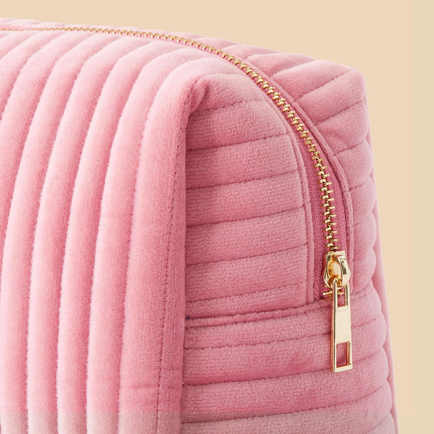Personalization Universe Classic Velvet Personalized Makeup Bag - Embroidered Custom Name - Travel Essentials Cosmetic Bag - Gold Zipper - Waterproof Lining, 8.7" L x 5" W x 6.3" H, Large Mauve