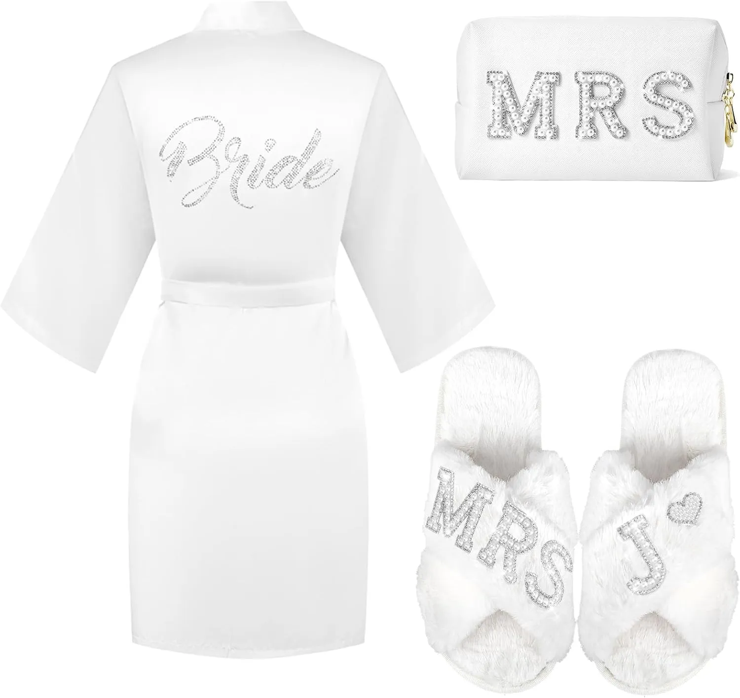 Personalized Initial Wedding Bride Slippers Robe Cosmetic Bag, Bride to Be Gift, Bridal Shower Gift, MRS Makeup Bag