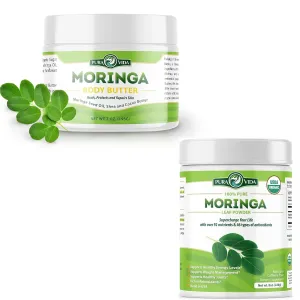 PURA VIDA MORINGA 100% Natural Ingredients Moringa Oil Body Butter for Dry Skin with Vitamin A, C Moringa Powder Organic Single Origin - Premium 100% Leaf Powder, USDA Organic Moringa Oleifera