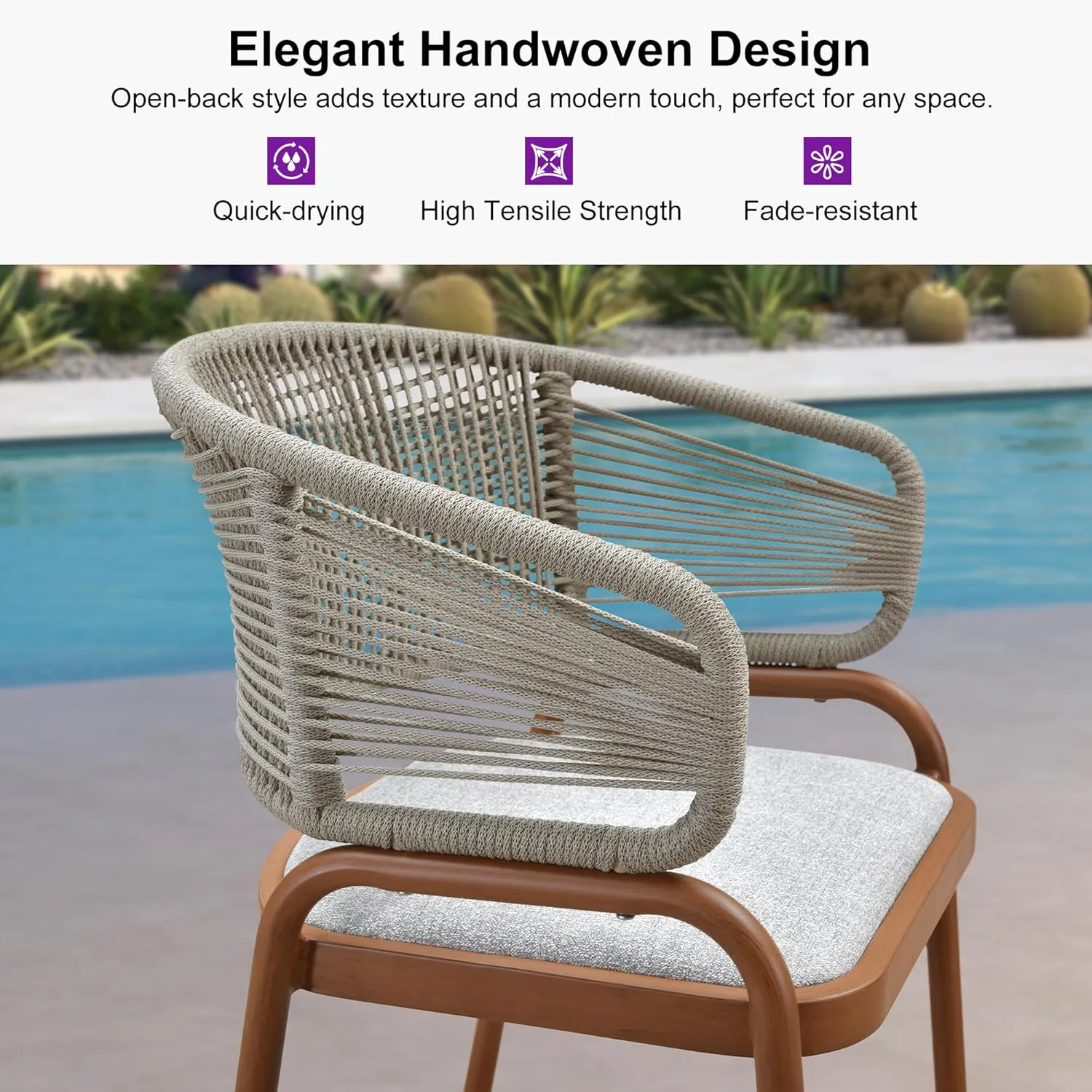 PURPLE LEAF Outdoor 26 Inch Rattan Counter Height Bar Stools Set of 2 Modern Patio Metal Wicker Aluminum Woven Counter Bar Chairs with Wraparound Back with Armrest for Kitchen Garden Indoor Teak