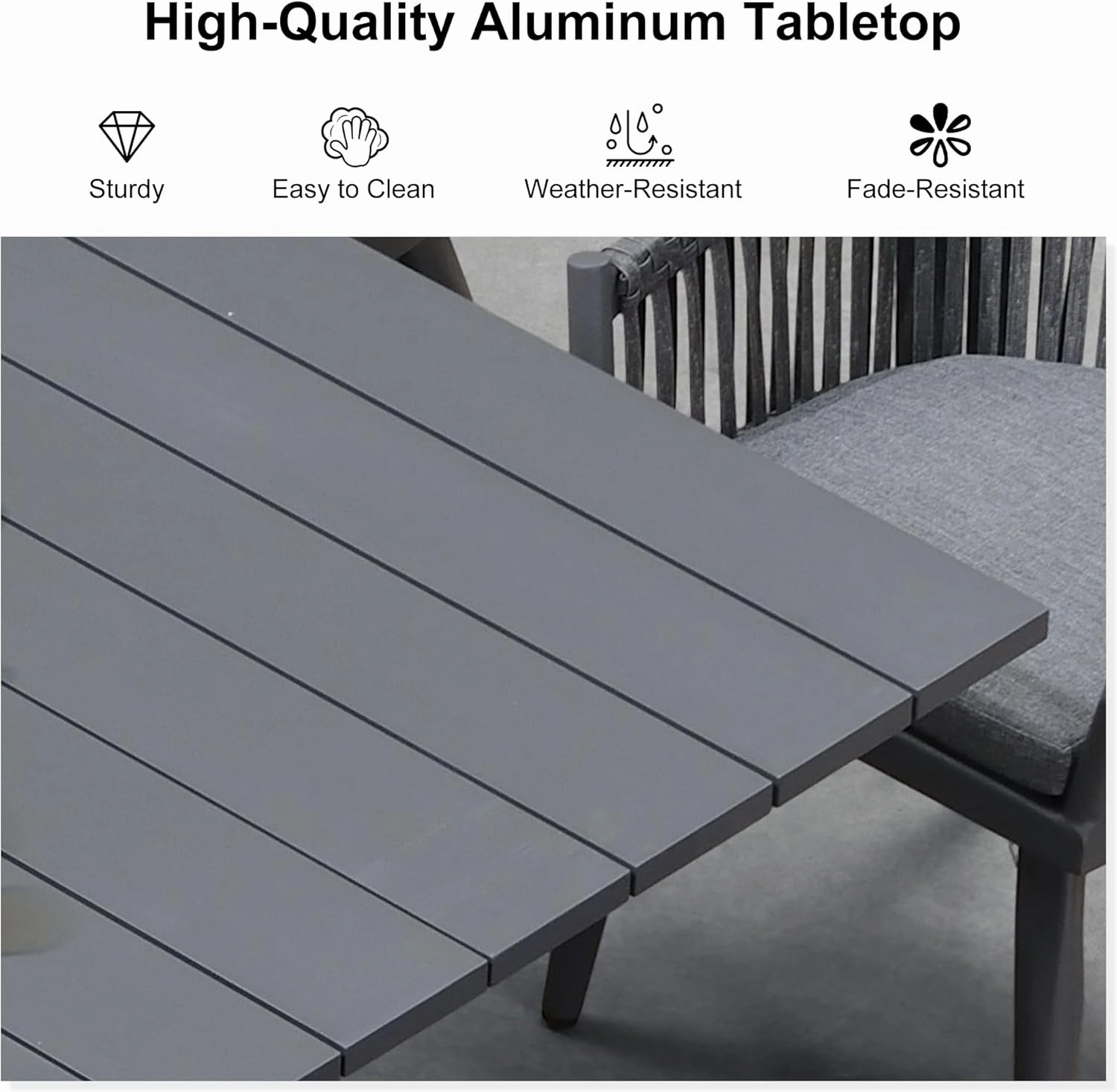 PURPLE LEAF 9 Pieces Patio Dining Set with Outdoor Aluminium Dining Table and Woven Rattan Chairs Modern Metal Furniture Cushions Sets for Garden Yard Indoor Decor Kitchen Gray