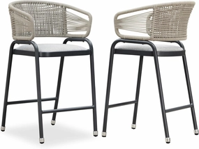 PURPLE LEAF Outdoor 26 Inch Rattan Counter Height Bar Stools Set of 2 Modern Patio Metal Wicker Aluminum Woven Counter Bar Chairs with Wraparound Back with Armrest for Kitchen Garden Indoor Gray