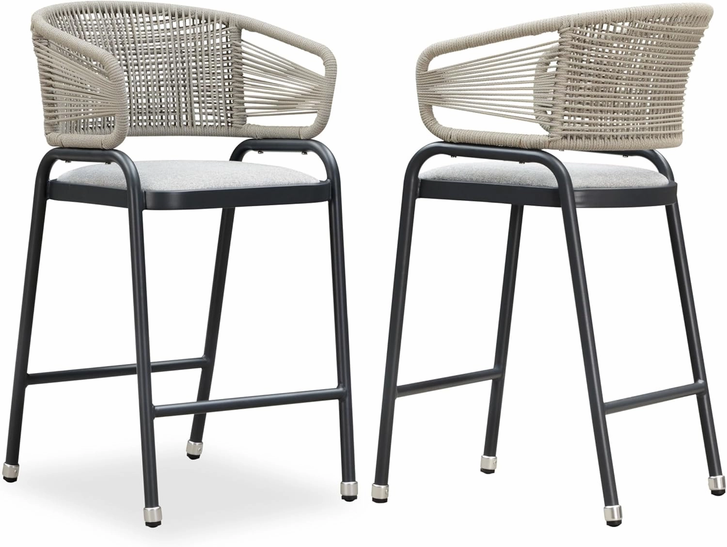 PURPLE LEAF Outdoor 26 Inch Rattan Counter Height Bar Stools Set of 2 Modern Patio Metal Wicker Aluminum Woven Counter Bar Chairs with Wraparound Back with Armrest for Kitchen Garden Indoor Gray