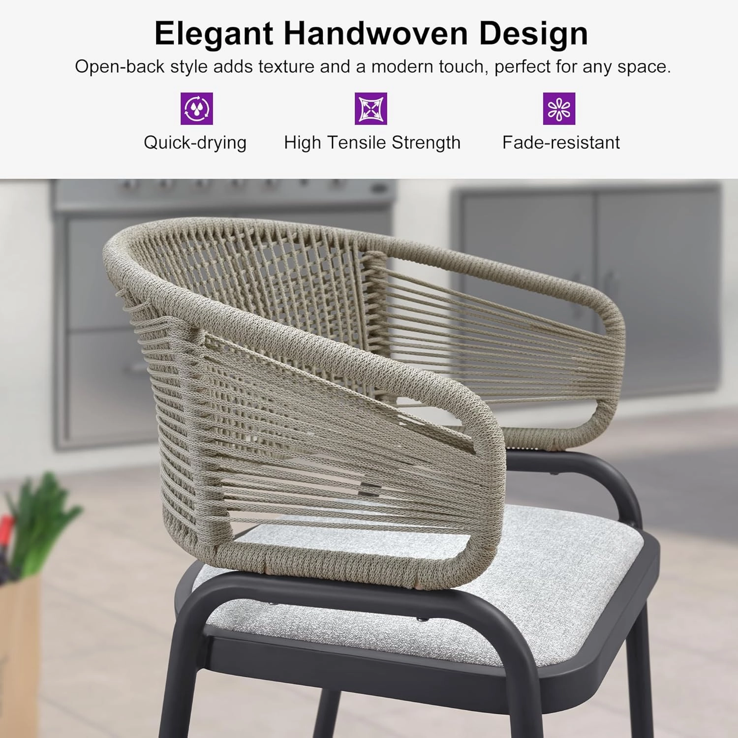 PURPLE LEAF Outdoor 26 Inch Rattan Counter Height Bar Stools Set of 2 Modern Patio Metal Wicker Aluminum Woven Counter Bar Chairs with Wraparound Back with Armrest for Kitchen Garden Indoor Gray
