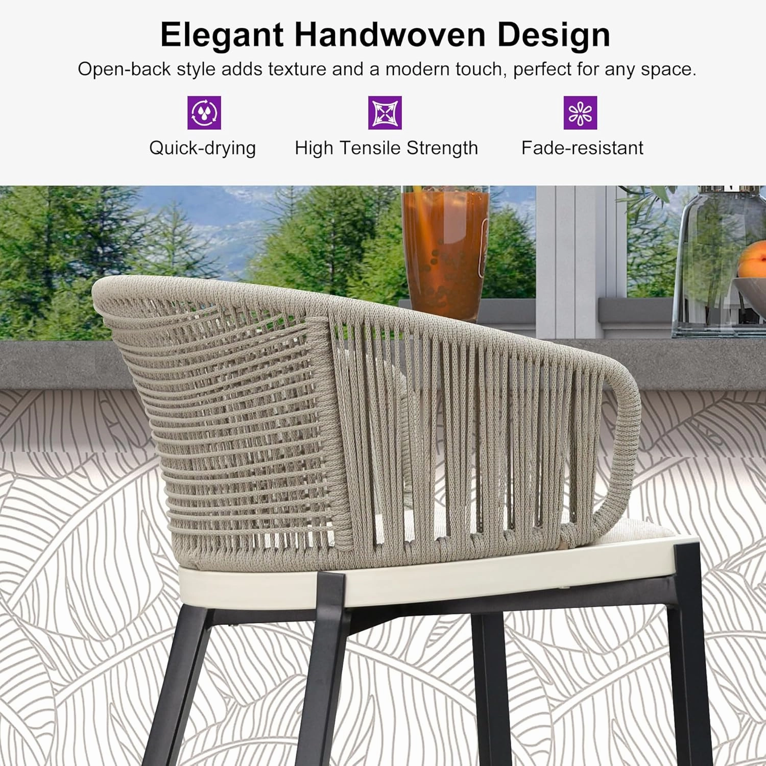 PURPLE LEAF Outdoor Rattan Counter Height Bar Stools Set of 2 Modern Patio Aluminum Woven Counter Chairs with Wicker Wraparound Back with Armrest for Kitchen Indoor Gray