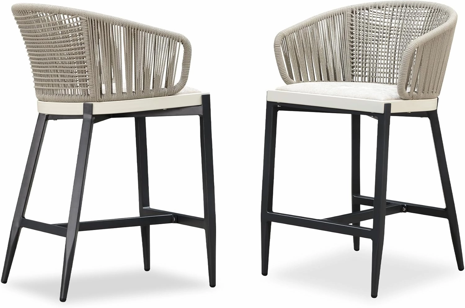 PURPLE LEAF Outdoor Rattan Counter Height Bar Stools Set of 2 Modern Patio Aluminum Woven Counter Chairs with Wicker Wraparound Back with Armrest for Kitchen Indoor Gray