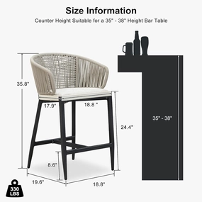 PURPLE LEAF Outdoor Rattan Counter Height Bar Stools Set of 2 Modern Patio Aluminum Woven Counter Chairs with Wicker Wraparound Back with Armrest for Kitchen Indoor Gray